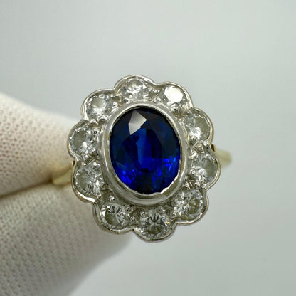 1.52ct Vivid Cornflower Blue Ceylon Sapphire And Diamond 18k Gold Cluster Ring