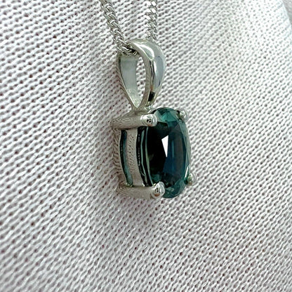 1.37 Carat Teal Blue Green Sapphire Platinum Oval Cut Solitaire Pendant Necklace