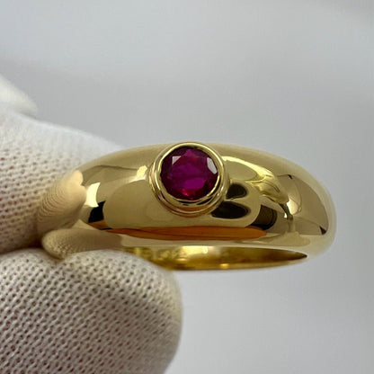 Vintage Cartier Round Cut Red Ruby 18k Yellow Gold Signet Style Domed Ring US5.5