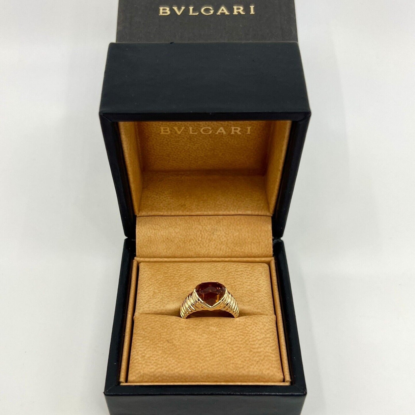 Rare Vintage Bvlgari Citrine Fancy Rose Cushion Cut 18k Yellow Gold Doppio Ring