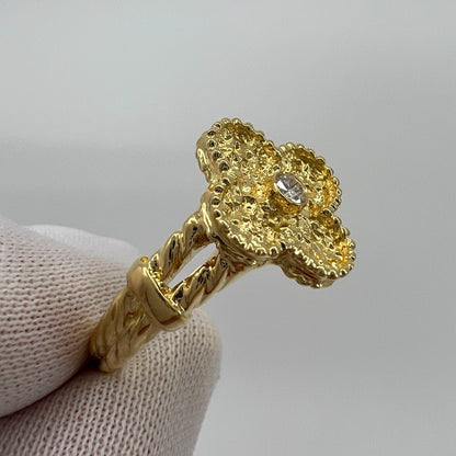 Rare Vintage Van Cleef & Arpels Alhambra Diamond Flower 18k Yellow Gold Ring