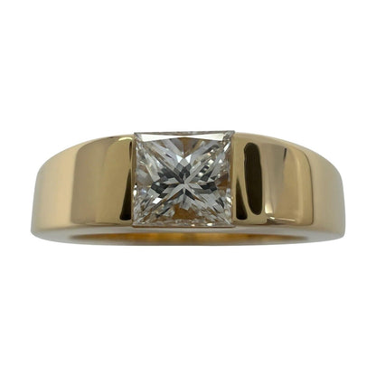 Cartier Square Princess Cut 0.45ct Diamond 18k Yellow Gold Solitaire Band Ring