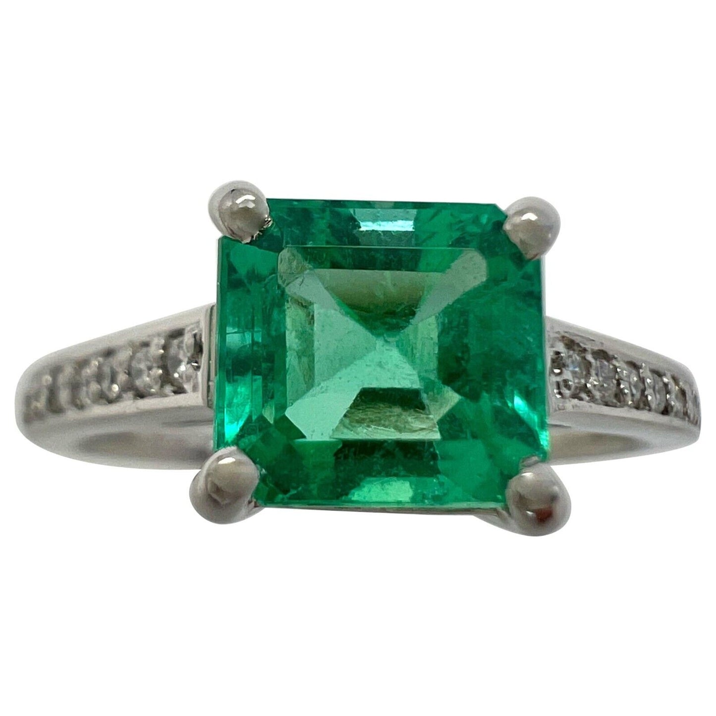 1.07ct Light Green Colombian Emerald And Diamond Accent Platinum Solitaire Ring