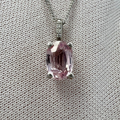 1.18ct Vivid Light Pink Sapphire & Diamond 18k White Gold Hidden Halo Pendant