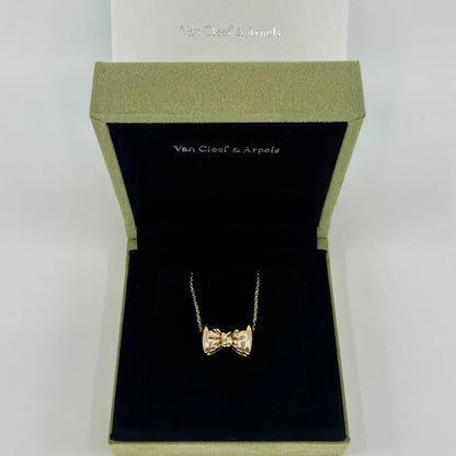 Vintage Van Cleef & Arpels Bow Ribbon 18k Yellow & Rose Gold Pendant Necklace