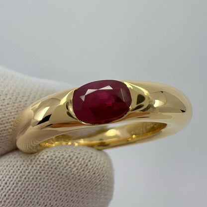 Vintage Cartier Deep Red Ruby Ellipse 18k Yellow Gold Oval Cut Solitaire Ring 49