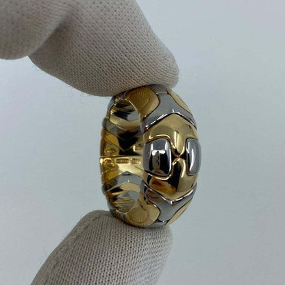 Very Rare Vintage Bvlgari Alveare 18k Yellow Gold & Steel Spring Wide Band Ring