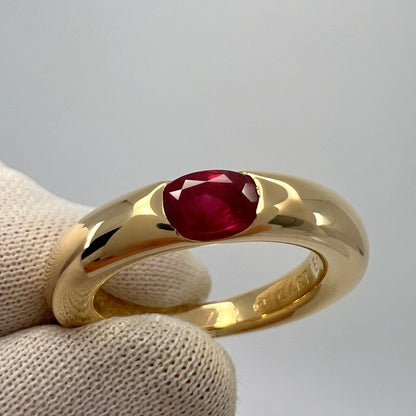 Vintage Cartier VIVID Red Ruby Oval Cut 18k Yellow Gold Solitaire Ellipse Ring 6