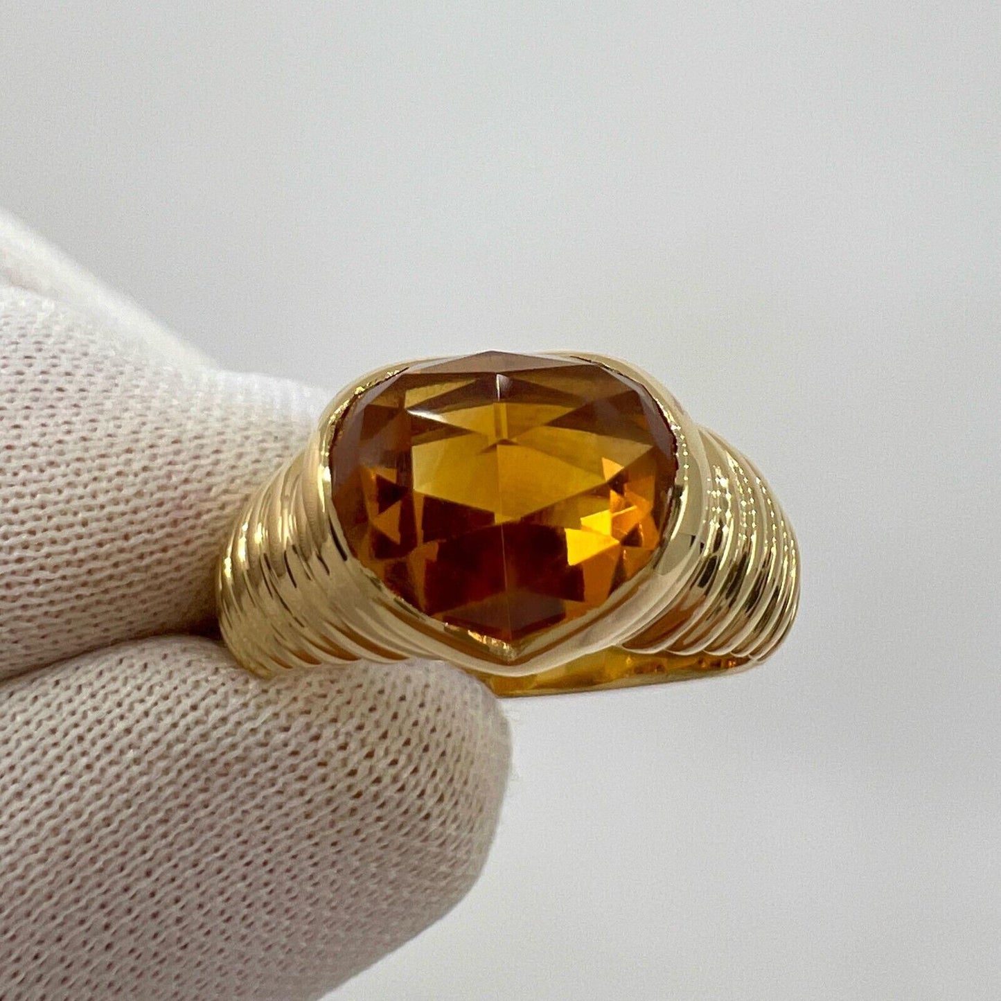 Rare Vintage Bvlgari Citrine Fancy Rose Cushion Cut 18k Yellow Gold Doppio Ring