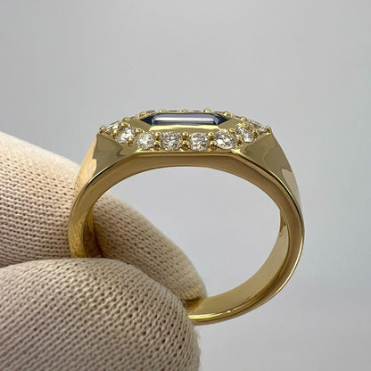 1.03ct Fancy Pentagon Ceylon Blue Sapphire & Diamond 18k Gold Halo Signet Ring