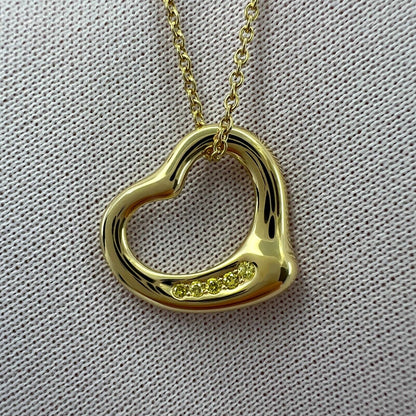 Tiffany & Co. Elsa Peretti Open Heart Yellow Diamond 18k Gold Pendant Necklace