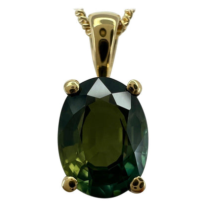 1.60ct Australia Vivid Green Sapphire 18k Yellow Gold Oval Cut Solitaire Pendant