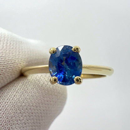 Fine Vivid Cornflower Blue Ceylon Sapphire Oval Cut 18k Yellow Solitaire Ring