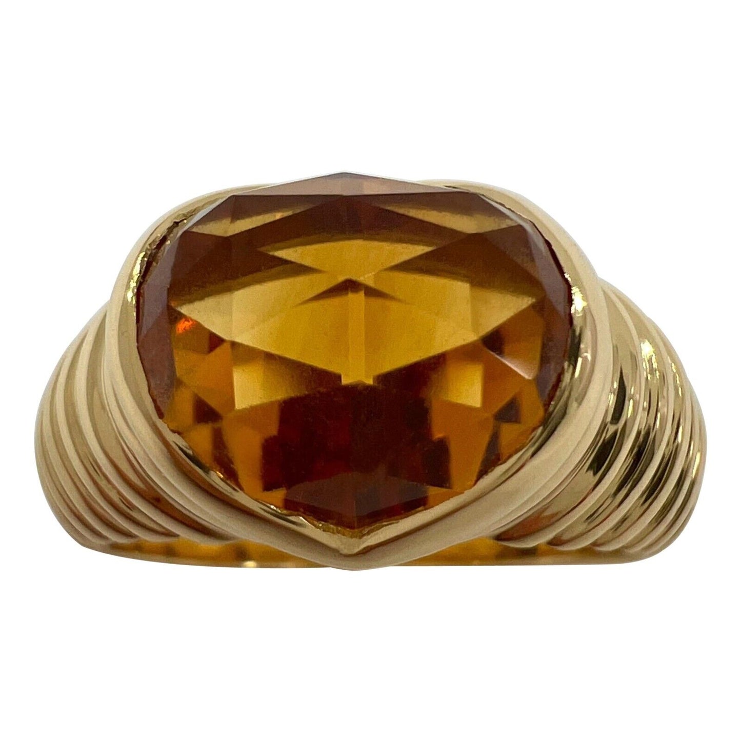 Rare Vintage Bvlgari Citrine Fancy Rose Cushion Cut 18k Yellow Gold Doppio Ring