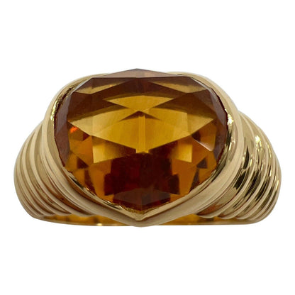 Rare Vintage Bvlgari Citrine Fancy Rose Cushion Cut 18k Yellow Gold Doppio Ring