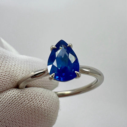 1.17ct Cornflower Blue Sapphire Pear Teardrop Cut 18k White Gold Solitaire Ring