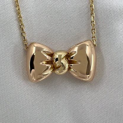 Vintage Van Cleef & Arpels Bow Ribbon 18k Yellow & Rose Gold Pendant Necklace