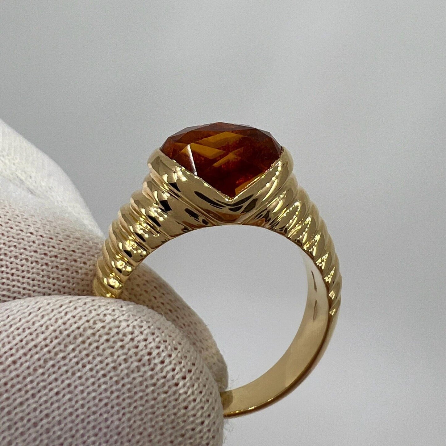 Rare Vintage Bvlgari Citrine Fancy Rose Cushion Cut 18k Yellow Gold Doppio Ring