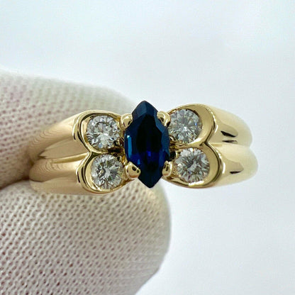 Vintage Van Cleef & Arpels Deep Blue Sapphire & Diamond Butterfly Marquise Ring