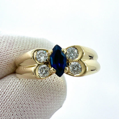 Vintage Van Cleef & Arpels Deep Blue Sapphire & Diamond Butterfly Marquise Ring