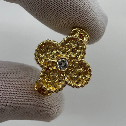 Rare Vintage Van Cleef & Arpels Alhambra Diamond Flower 18k Yellow Gold Ring