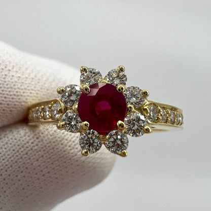 Vintage Tiffany & Co. Red Ruby & Diamond Flower 18k Yellow Gold Cluster Ring