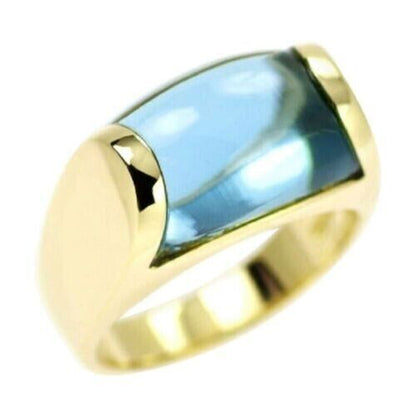 Vintage Bvlgari Tronchetto 18k Yellow Gold Blue Topaz Dome Ring with Box