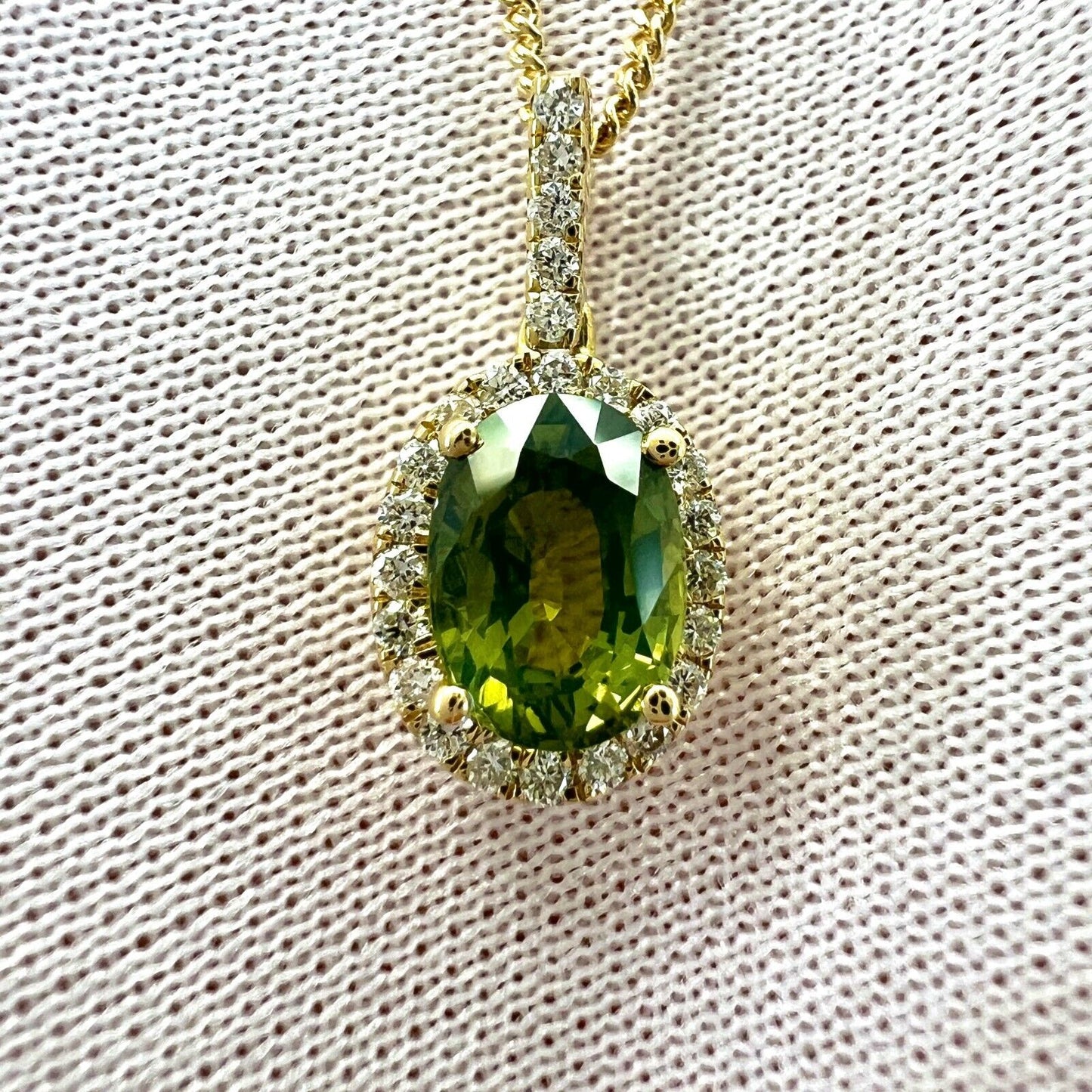 GIA Certified Untreated Australian Green Sapphire 18k Gold Diamond Halo Pendant