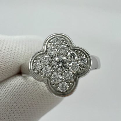 Rare Vintage Van Cleef & Arpels Pure Alhambra Diamond Flower 18k White Gold Ring