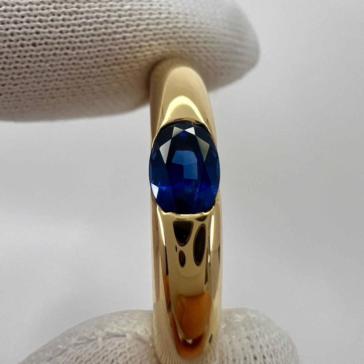 Vintage Cartier Blue Sapphire Oval Ellipse 18k Yellow Gold Solitaire Ring 51