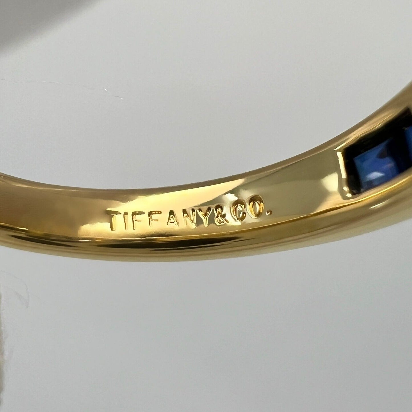 Tiffany & Co. Blue Sapphire Square Princess 18k Yellow Gold Eternity Band Ring