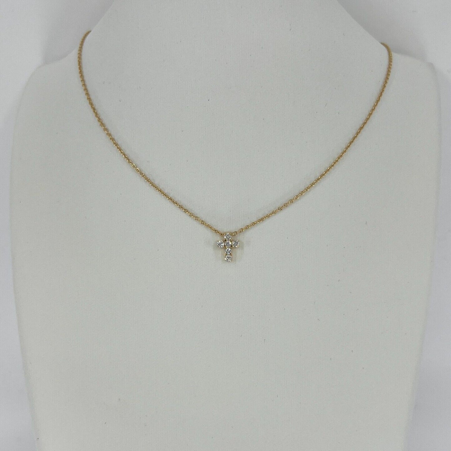 Vintage Van Cleef & Arpels Mini Cross Diamond 18k Yellow Gold Pendant Necklace