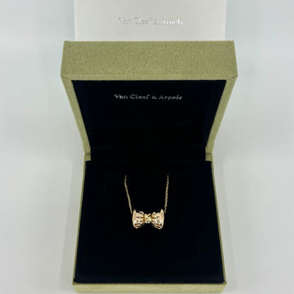 Vintage Van Cleef & Arpels Bow Ribbon 18k Yellow & Rose Gold Pendant Necklace