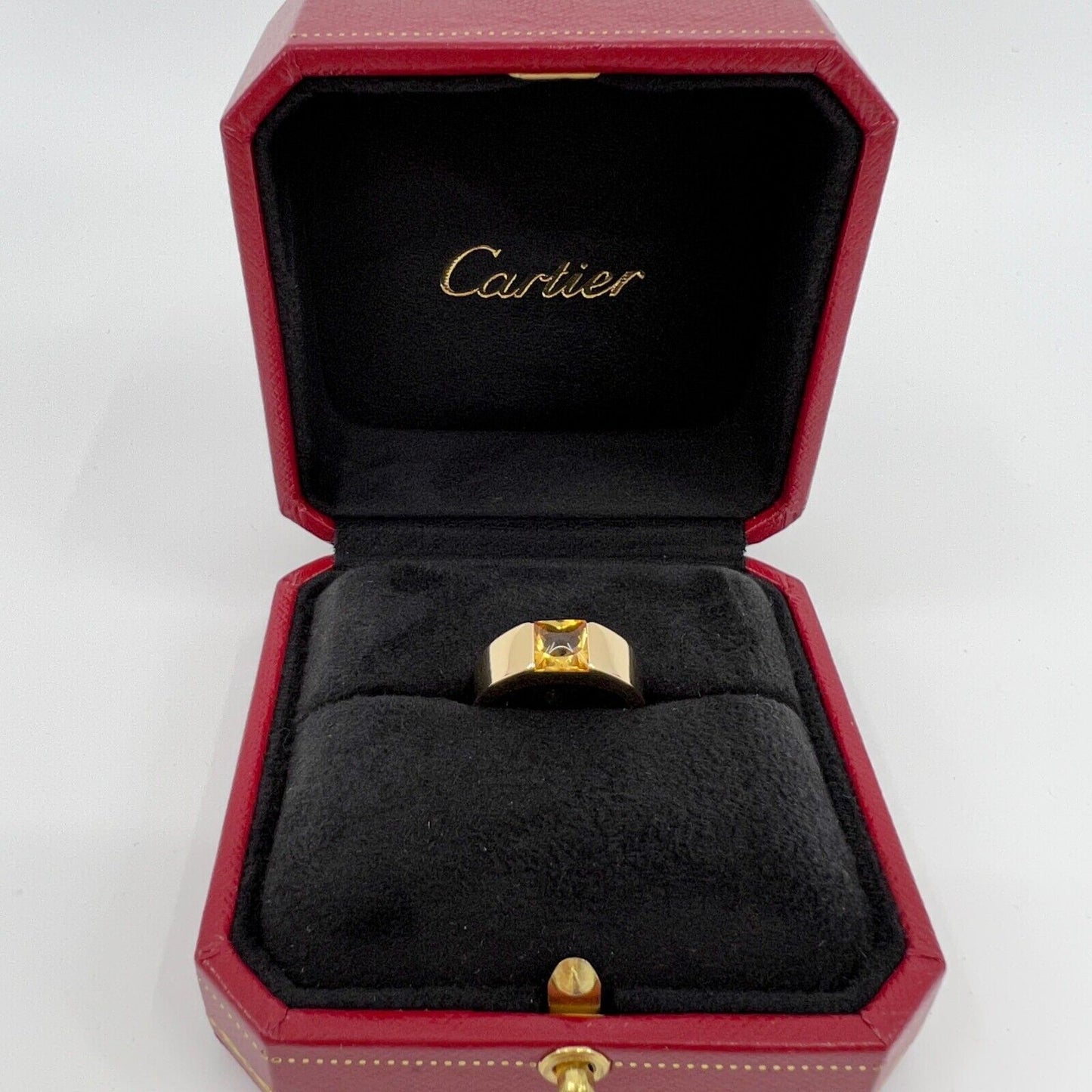 Cartier Vintage Vivid Yellow Citrine 18k Yellow Gold Tank Band Solo Ring 5.75 51