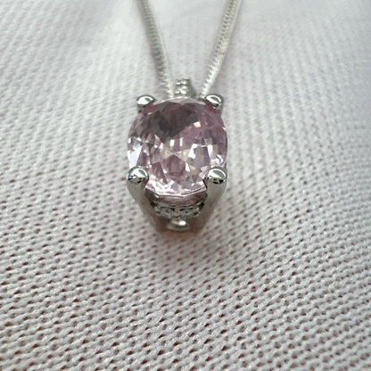 1.18ct Vivid Light Pink Sapphire & Diamond 18k White Gold Hidden Halo Pendant