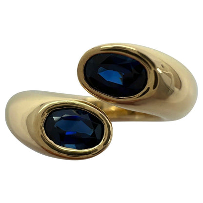 Cartier Deep Blue Sapphire Oval Cut Ellipse 18k Gold Bypass Split Ring EU52