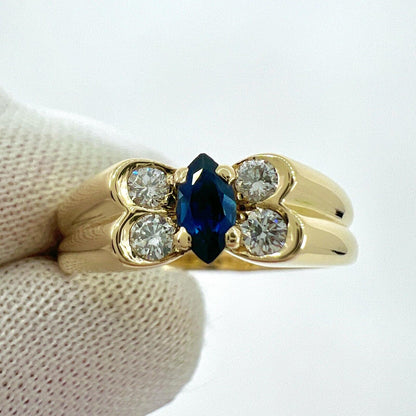 Vintage Van Cleef & Arpels Deep Blue Sapphire & Diamond Butterfly Marquise Ring