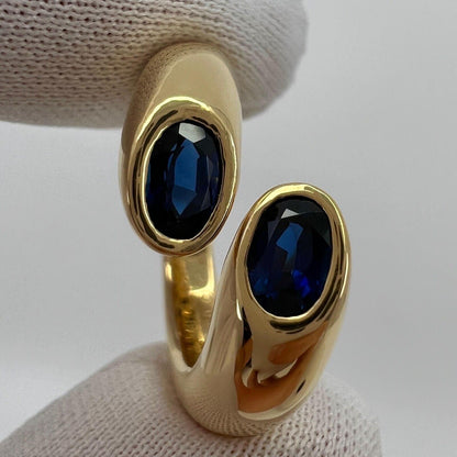 Cartier Deep Blue Sapphire Oval Cut Ellipse 18k Gold Bypass Split Ring EU52