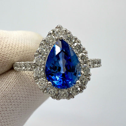 2.13ct Fine Cornflower Blue Ceylon Sapphire And Diamond 18k White Gold Halo Ring