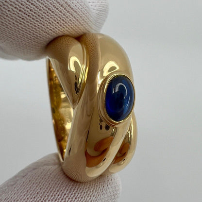 Vintage Cartier Blue Sapphire Oval Cabochon 18k Yellow Gold Colize Dome Ring 50