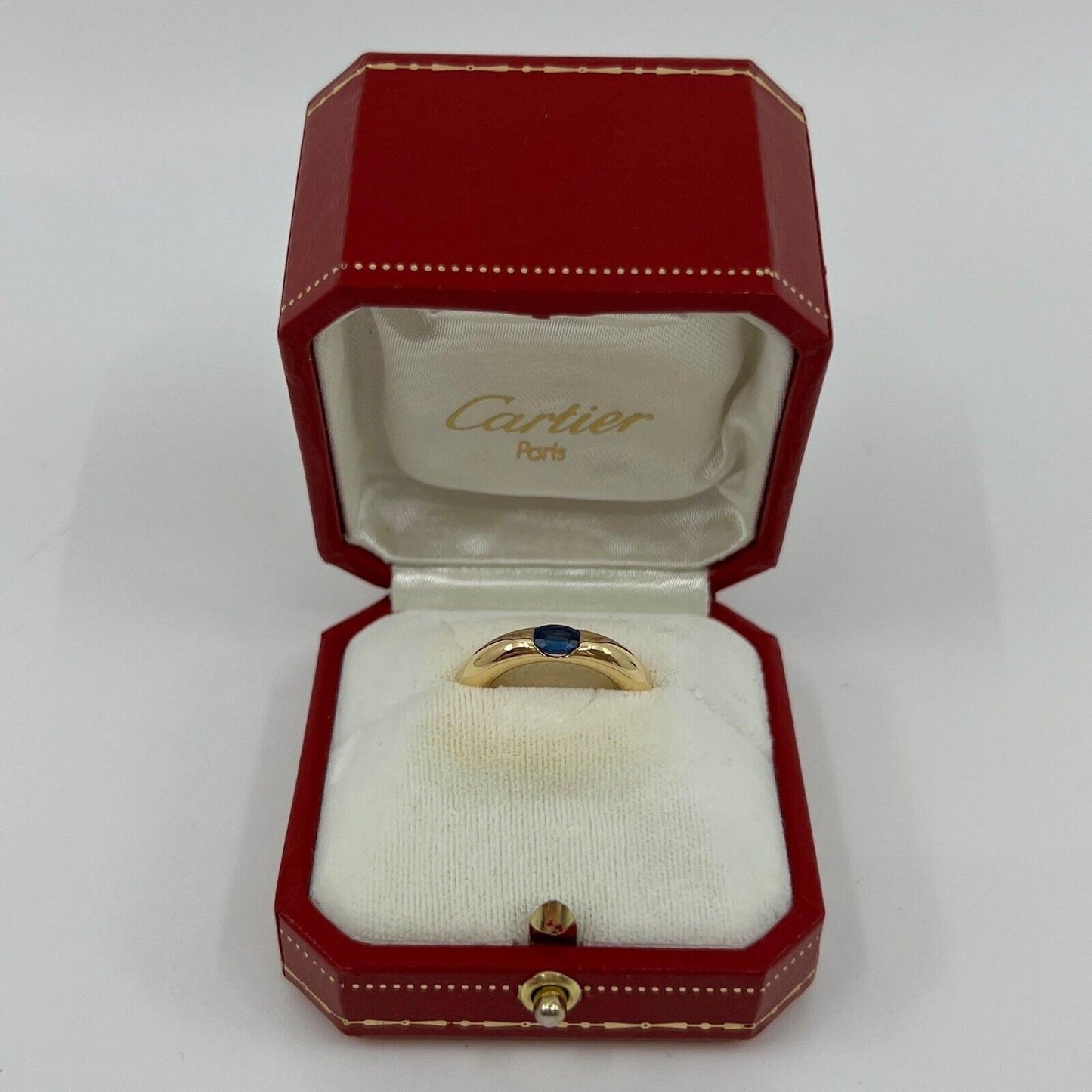 Vintage Cartier Blue Sapphire Oval Ellipse 18k Yellow Gold Solitaire Ring 51