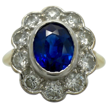 1.52ct Vivid Cornflower Blue Ceylon Sapphire And Diamond 18k Gold Cluster Ring