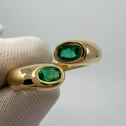 Rare Vintage Cartier Green Emerald Ellipse Oval Cut 18k Gold Bypass Split Ring