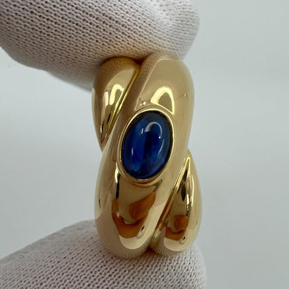 Vintage Cartier Blue Sapphire Oval Cabochon 18k Yellow Gold Colize Dome Ring 50