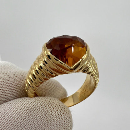 Rare Vintage Bvlgari Citrine Fancy Rose Cushion Cut 18k Yellow Gold Doppio Ring