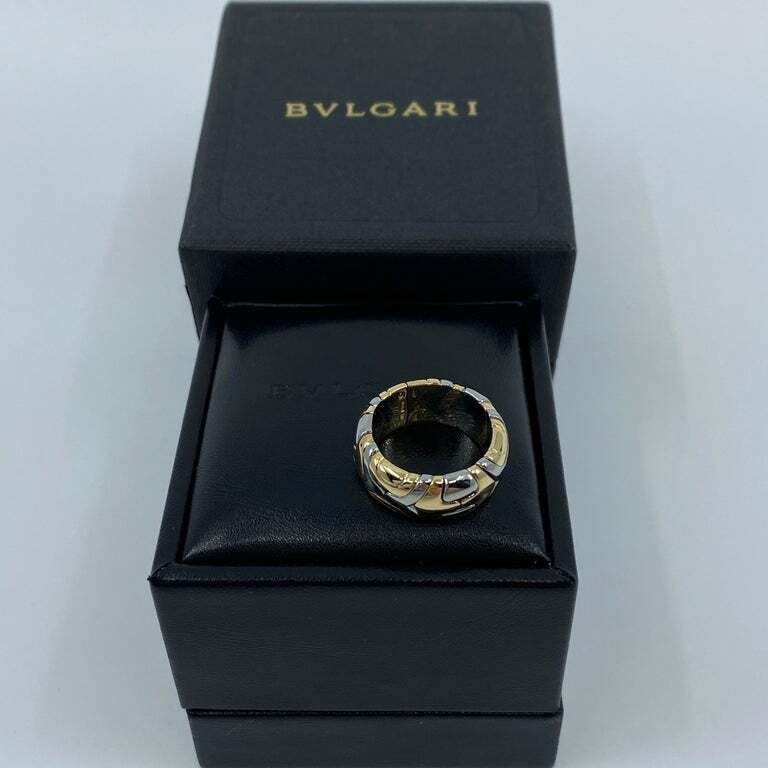 Very Rare Vintage Bvlgari Alveare 18k Yellow Gold & Steel Spring Wide Band Ring