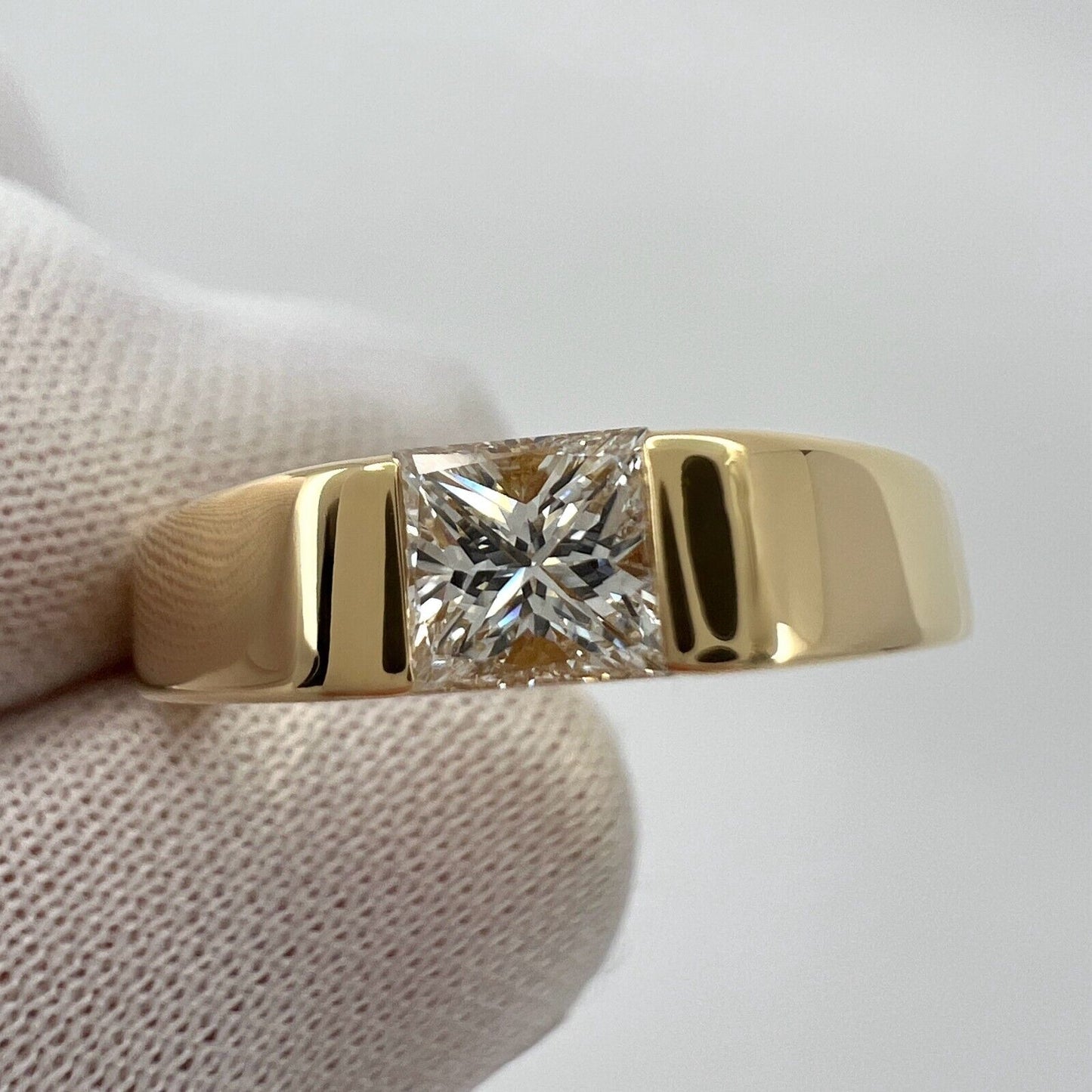 Cartier Square Princess Cut 0.45ct Diamond 18k Yellow Gold Solitaire Band Ring