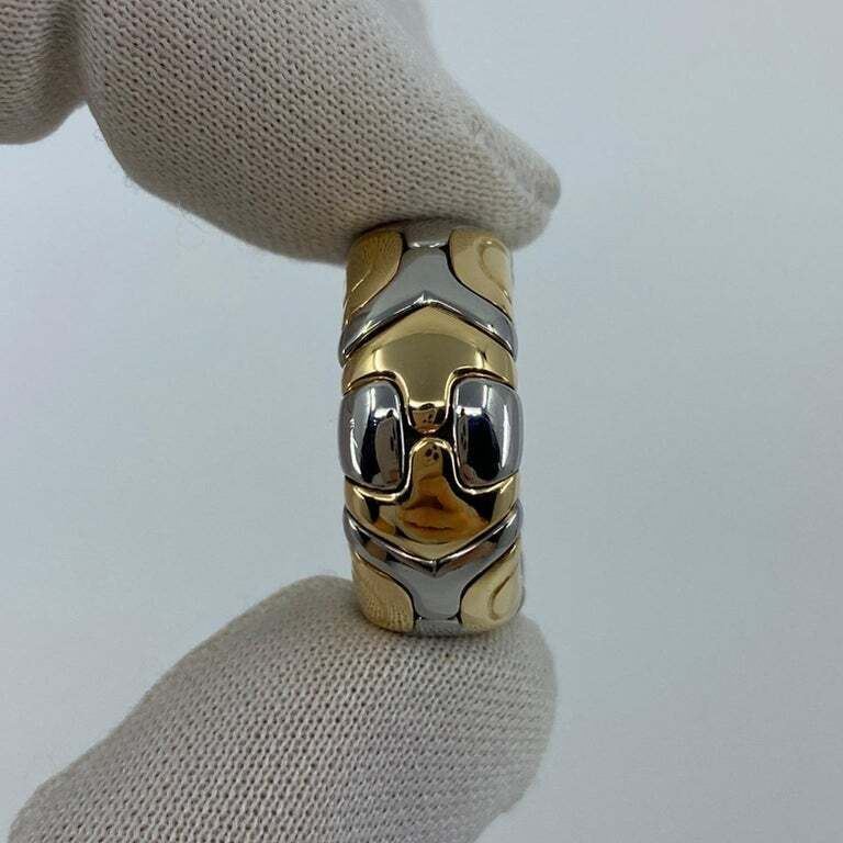 Very Rare Vintage Bvlgari Alveare 18k Yellow Gold & Steel Spring Wide Band Ring