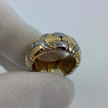 Very Rare Vintage Bvlgari Alveare 18k Yellow Gold & Steel Spring Wide Band Ring