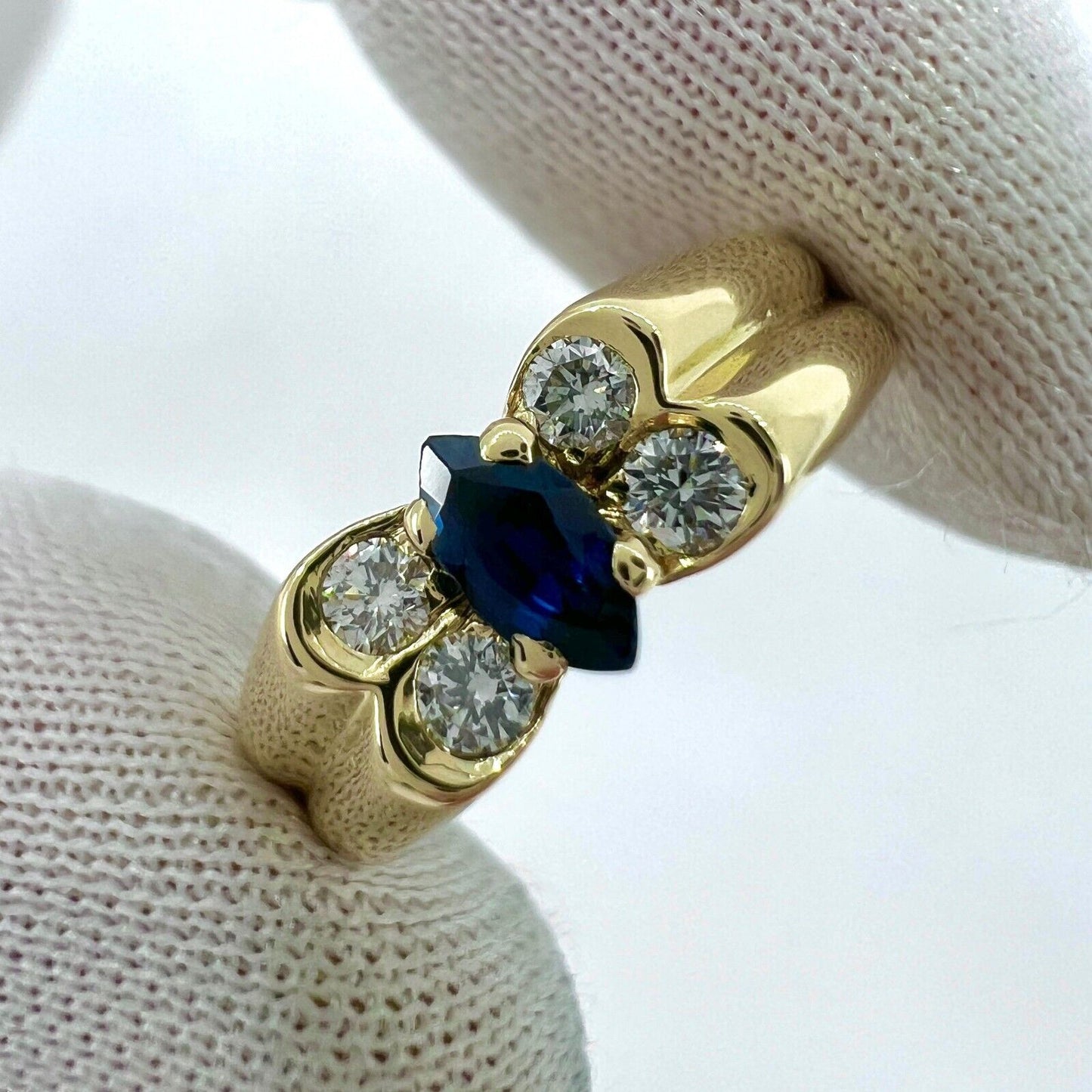 Vintage Van Cleef & Arpels Deep Blue Sapphire & Diamond Butterfly Marquise Ring